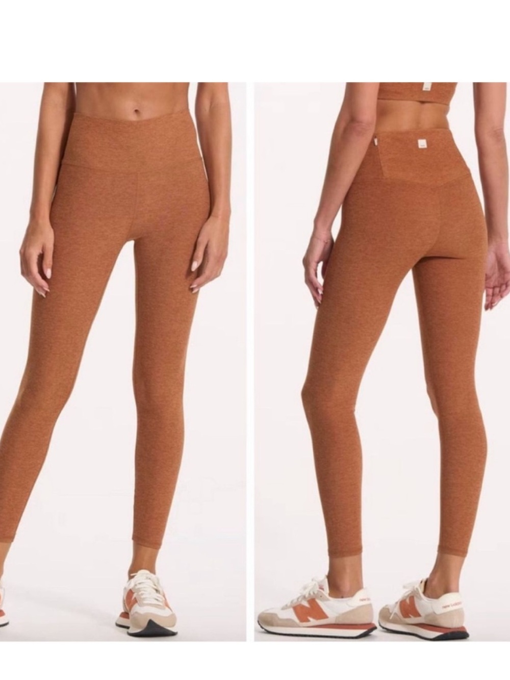 Vuori Clean Elevation Leggings Rust Brown Palo Santo Heather Zip Pocket